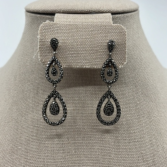 Suspicion Marcasite 🖤 Sterling Silver Teardrop Stud Earrings 🌟 - Picture 3 of 13